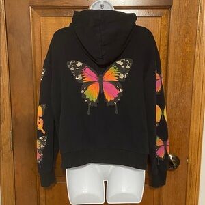 I AM GIA Aporia Butterfly Graphic Print Full Zip Up Hoodie Size Small